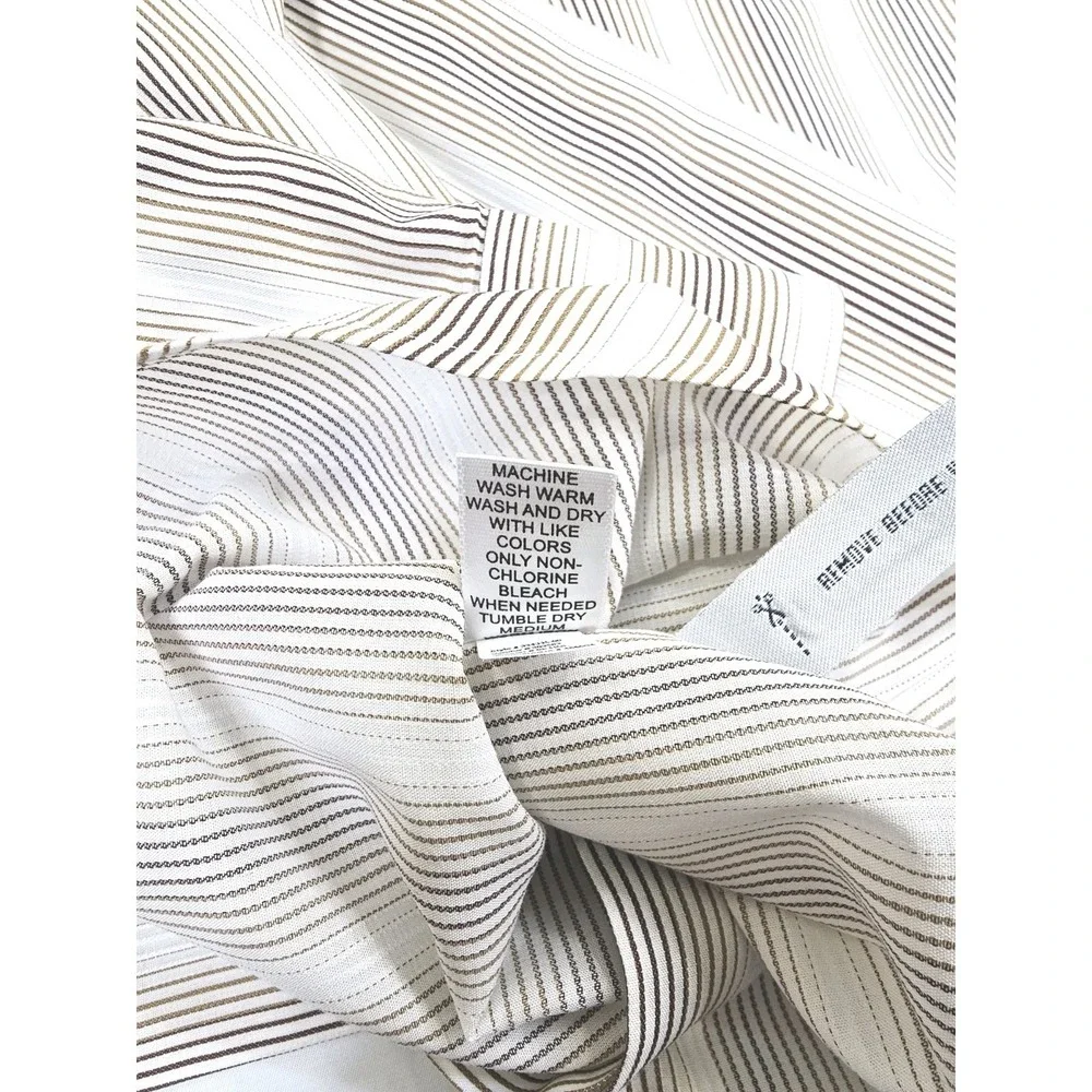 Banana Republic Mens Large Vertical Brown Striped Non Iron Slim Fit Dress Shirt